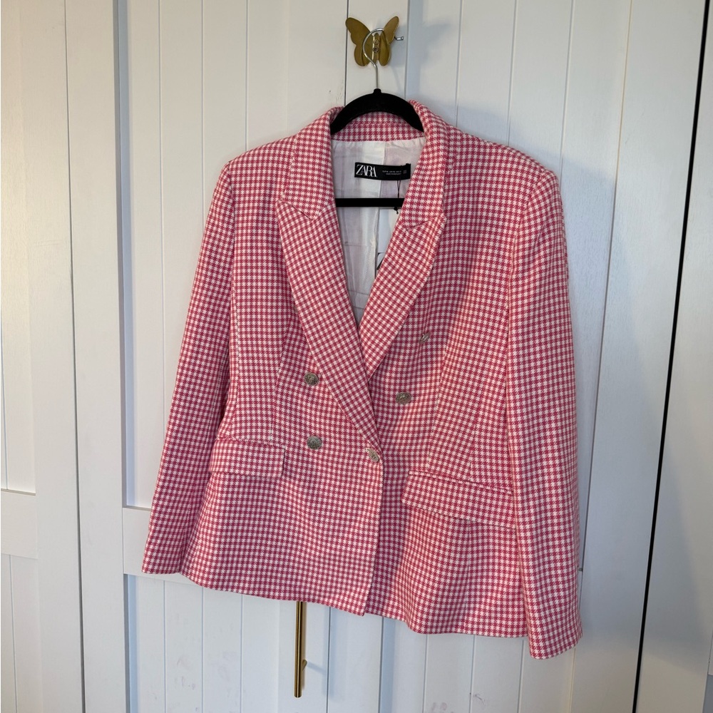 Zara red gingham Women's Blazer